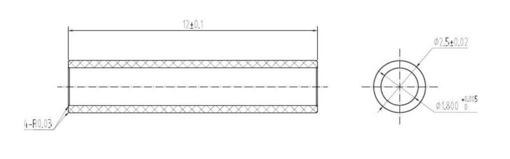 2.5×12mm Ceramic Split Sleeve Drawing